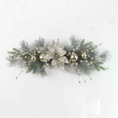 Christmas Swag Wreath For Front Door, 27.55In Artificial Pine Cone Swag Wreath With Xmas Balls Berries Christmas Mailbox Swag Ornament For Front Door Fireplace Wall Window Stair Home Decor