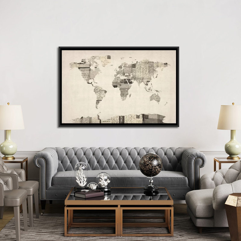 «Carte postale du monde rétro» par Michael Tompsett, impression sur toile, H 40 po x l 60 po x P 1,5 po, Pas de tapis