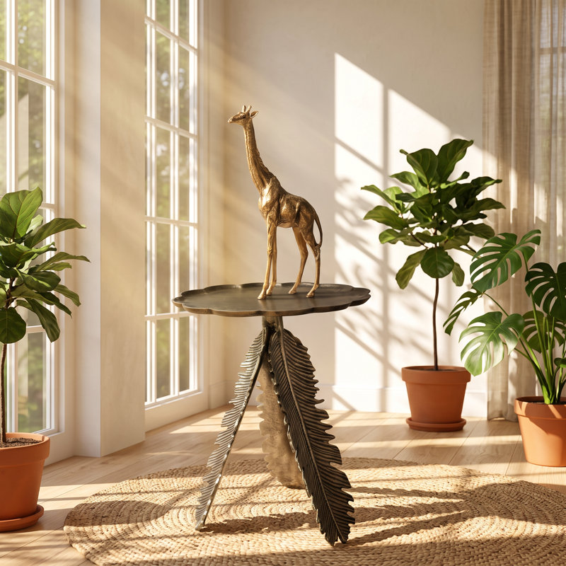 Table d'appoint ronde en aluminium argent antique Leaf, 43 cm L x 43 cm P x 50 cm H