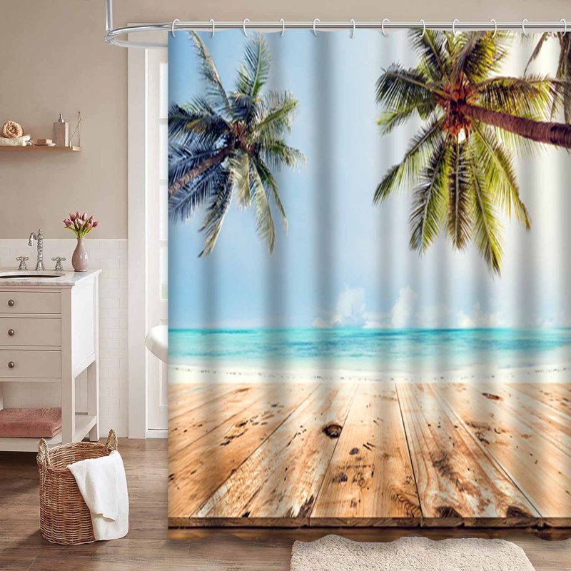 Bois, mer, cocotier, plage, été, tropique, avec 12 crochets, L 72 po x l 72 po