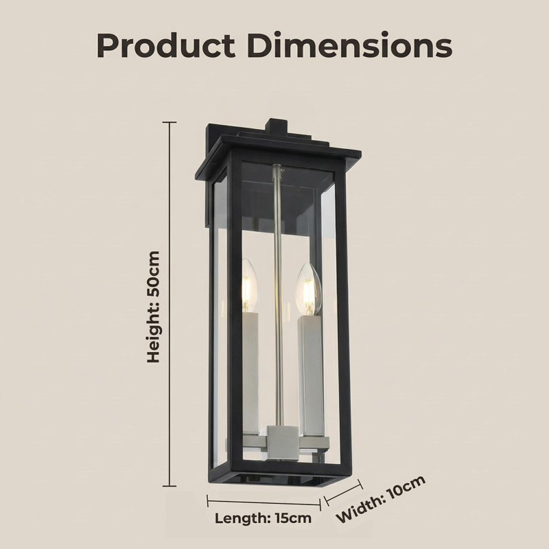 Lanterne murale d'extérieur 2 lumières en nickel mat et nickel brossé, applique extérieure moderne avec verre transparent, lumière de véranda à intensité variable E12 pour garage, patio, porte d'entrée, toute la quincaillerie incluse