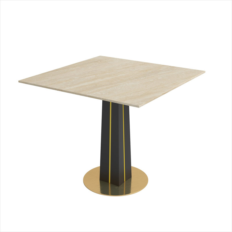 Table de salle à manger carrée pour 2 personnes, table de cuisine compacte de 33,5 pouces avec plateau en pierre frittée blanc doux et base dorée, idéale pour les petits espaces