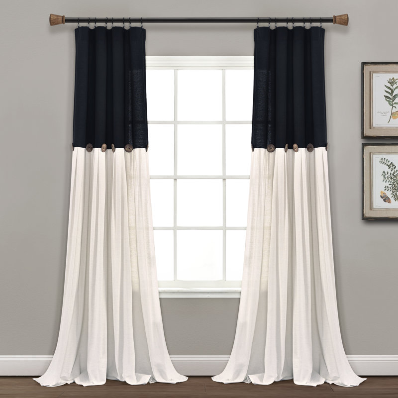 Panneau de rideau simple semi-diaphane avec passe-tringle Beckham, Noir / blanc, L 40 po x L 95 po