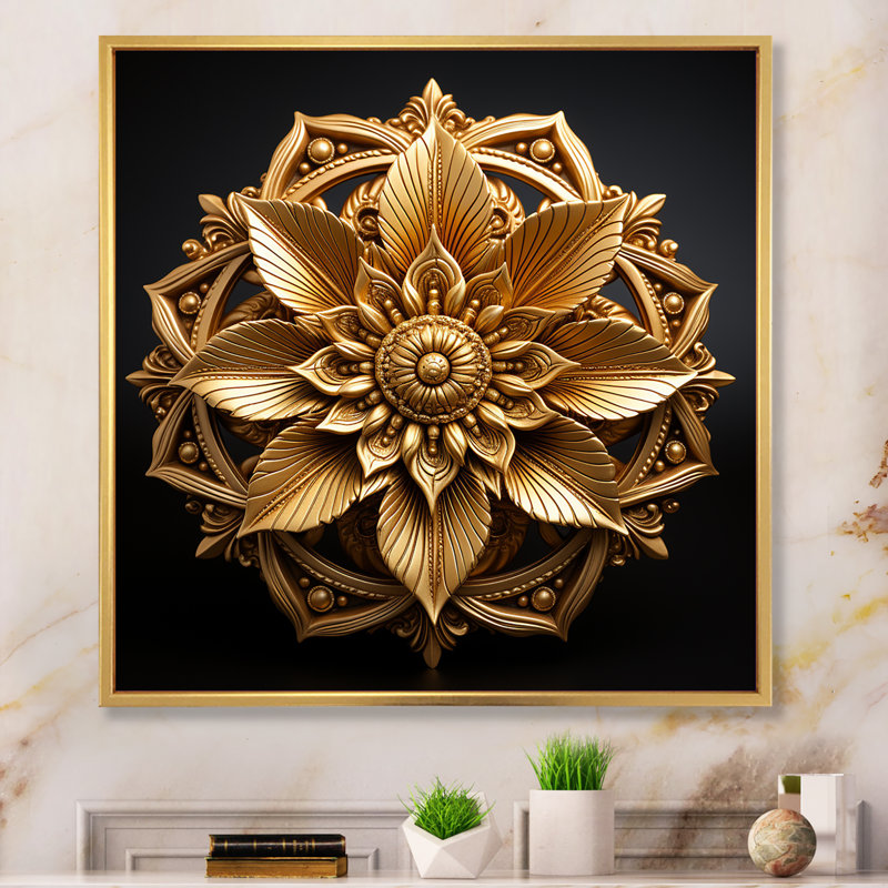 Mandala doré cercles dorés II - Boho Mandala, Cadre flottant doré, H 36 po x l 36 po x P 1,5 po
