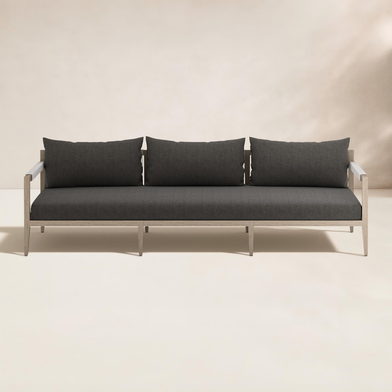 Nida 93" Teak Patio Sofa, Washed Brown, Faye Sand