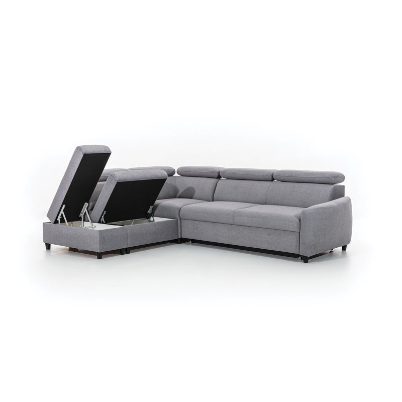 Bustamante 5 Seater Velvet Sofa Bed, Left Hand Facing, Grey