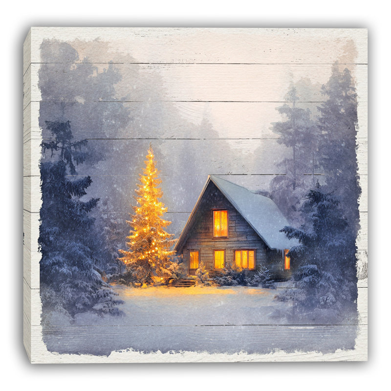 «Warm Windows in the Pines», art mural sur toile, H 12 po x l 12 po