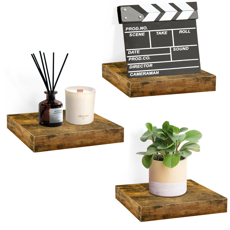  Floating Shelves with Invisible Mounting Set of 3, 9.25" H x 9.25" W x 1.5" D