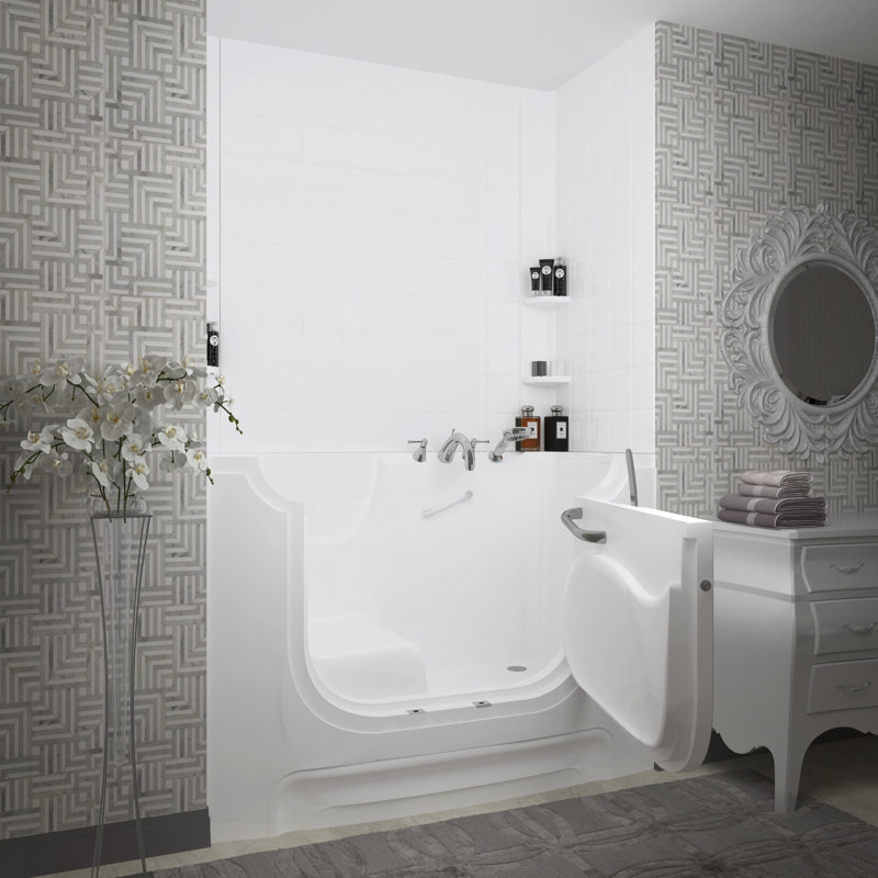 HandiTub 60'' x 30'' Whirlpool Fiberglass Bathtub with Faucet, Left, White