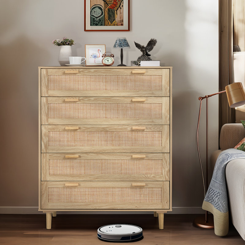 wayfair boho dresser Bayou Breeze Pomodoro 51" W Rattan 6-Drawer Dresser With Golden Handles   Coastal Boho Bedroom Storage Chest & Reviews