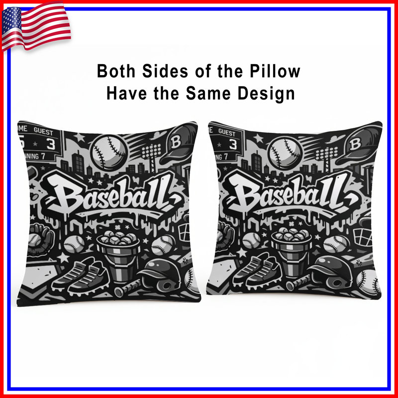 Coussins décoratifs monochromes de baseball, 26 x 26 pouces