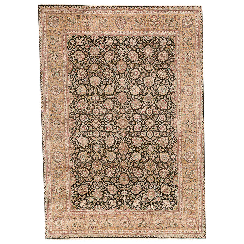 Tapis noir et doré de haute qualité noué à la main