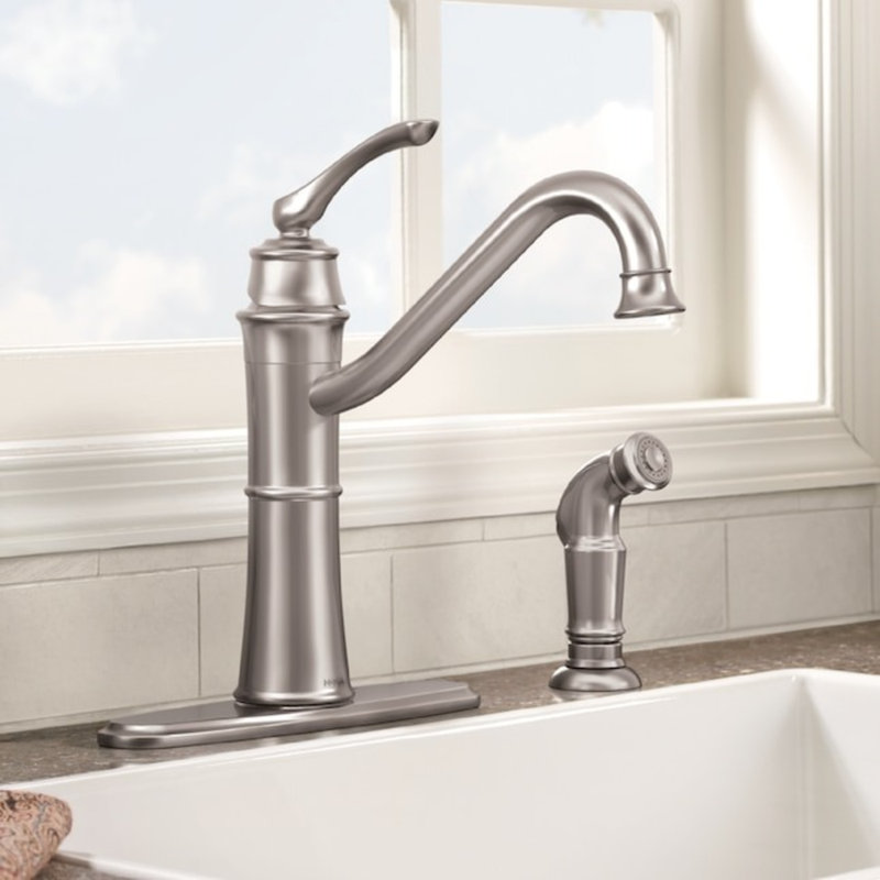 Moen Wetherly Single Handle Kitchen Faucet with Side Spray and Optional Deckplate, Stainless Steel