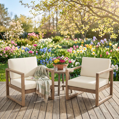 Marengo Modern Rustic Deep Seating Sustainable Acacia Wood Patio Club Chair with Water-Repellent Cushions