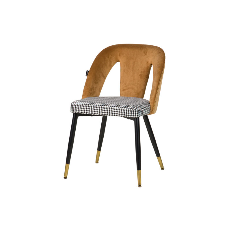 111.76cm H Velvet Upholstered Side Chair, Yellow/White/Black
