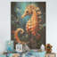 Orange et bleu, hippocampe symphonie II - Hippocampe, impression sur bois-55211514