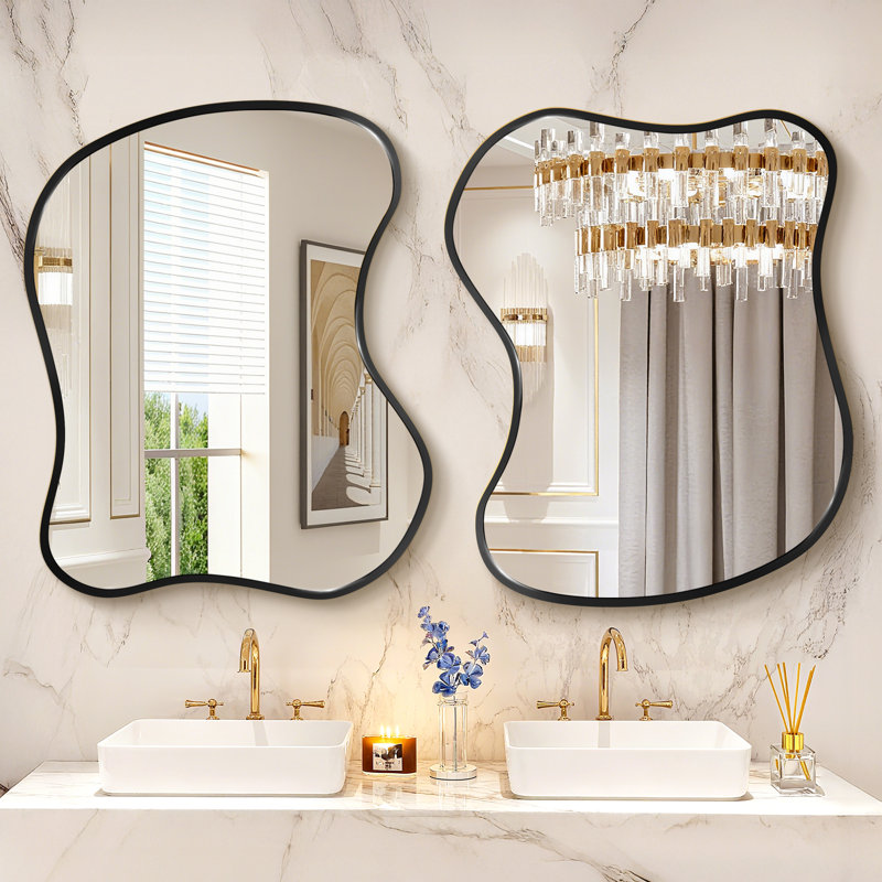 Miroir mural asymétrique, 24 po x 20 po, Noir