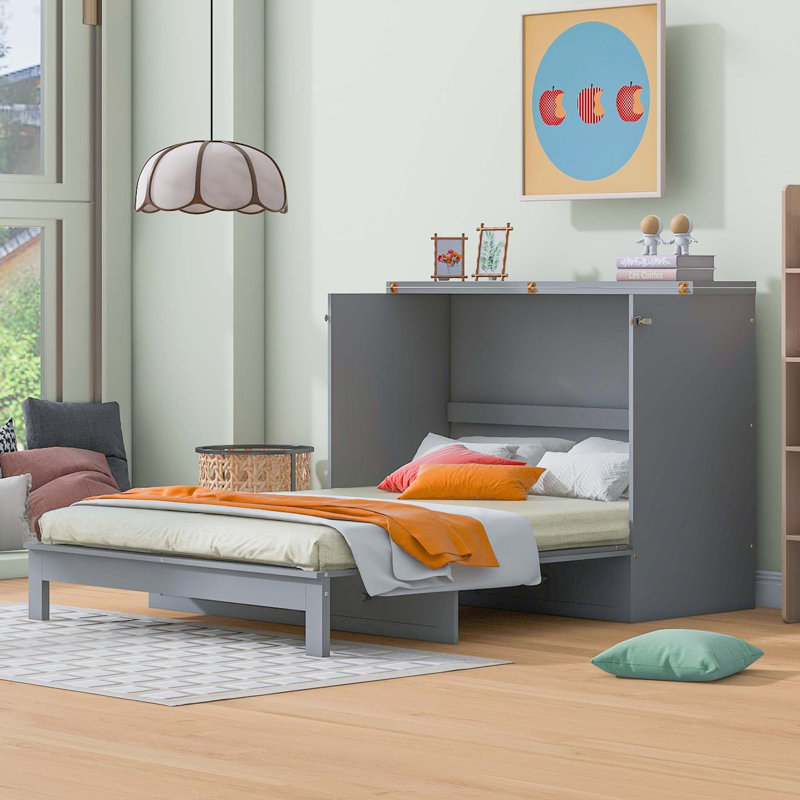 Lit escamotable avec grands tiroirs Murphy, Gris, Double