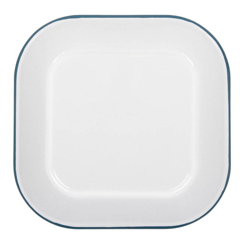 Argon Tableware - White Square Enamel Baking Tray - 24.5cm x 24.5cm, Green