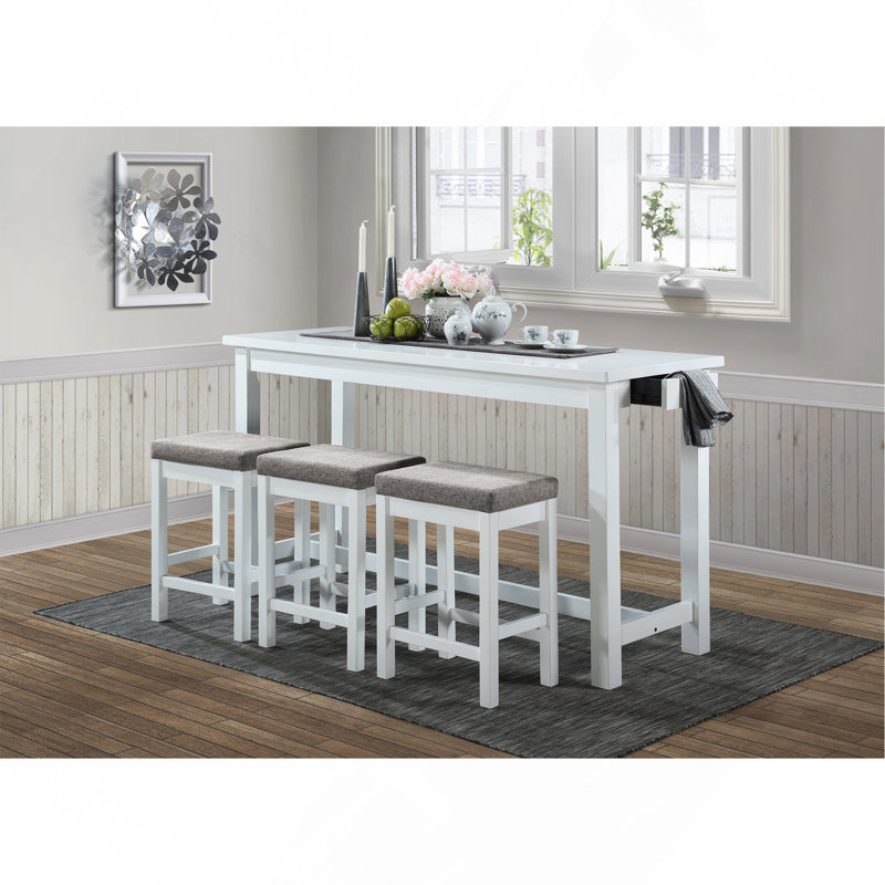 Ensemble de salle à manger 4 pièces à hauteur de comptoir avec comptoir et ports USB intégrés et 3 tabourets, Blanc