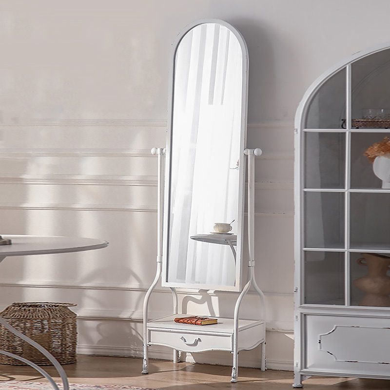 French Ironwork Arched-Panelled Full-Length Mirror With Drawers