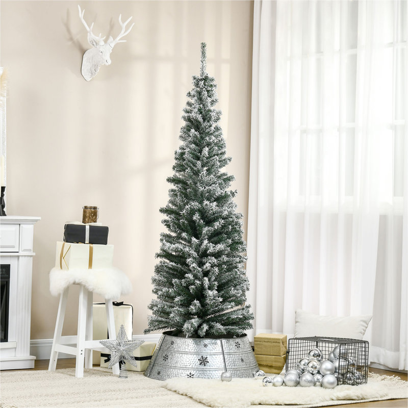 Arbre de Noël artificiel mince enneigé 6 pi avec branches réalistes et 492 pointes