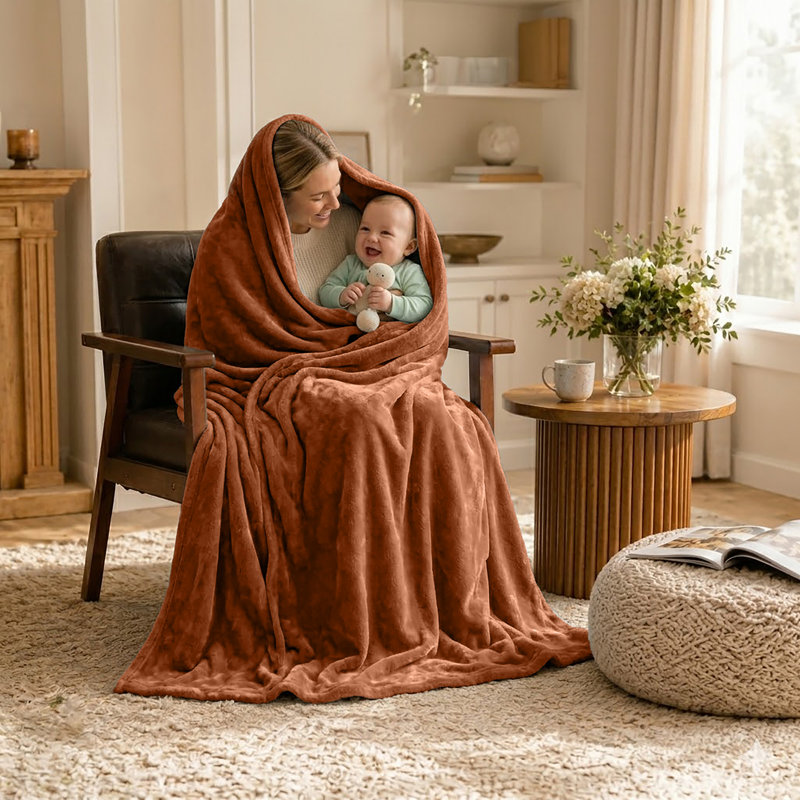 Ultra-Soft Fleece Blanket - Plush Warm Bed & Sofa Throw for All-Season Comfort, Rust, Single (130cm x 150cm)