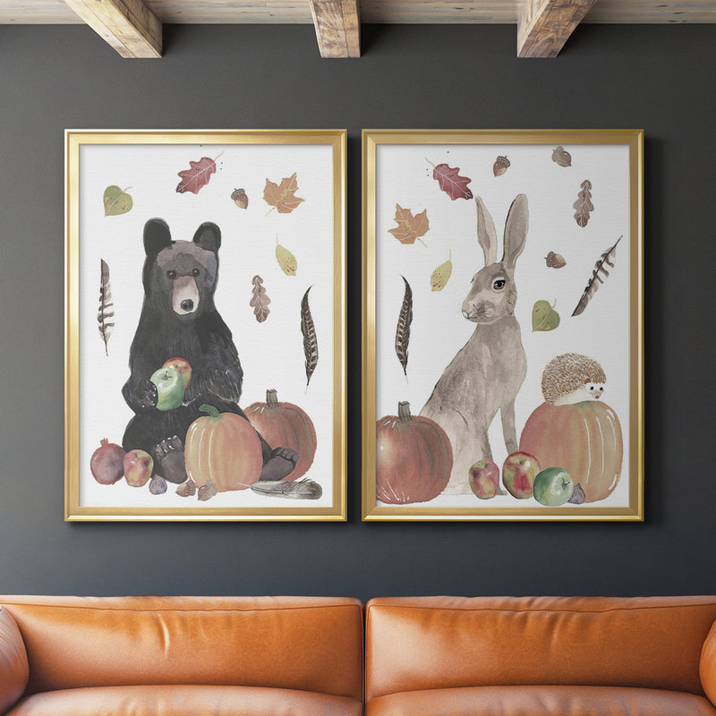 «Cute Autumn Forest I», toile encadrée de qualité supérieure - prête à être accrochée, Or, H 41,25 po x l 61 po x P 1,25 po