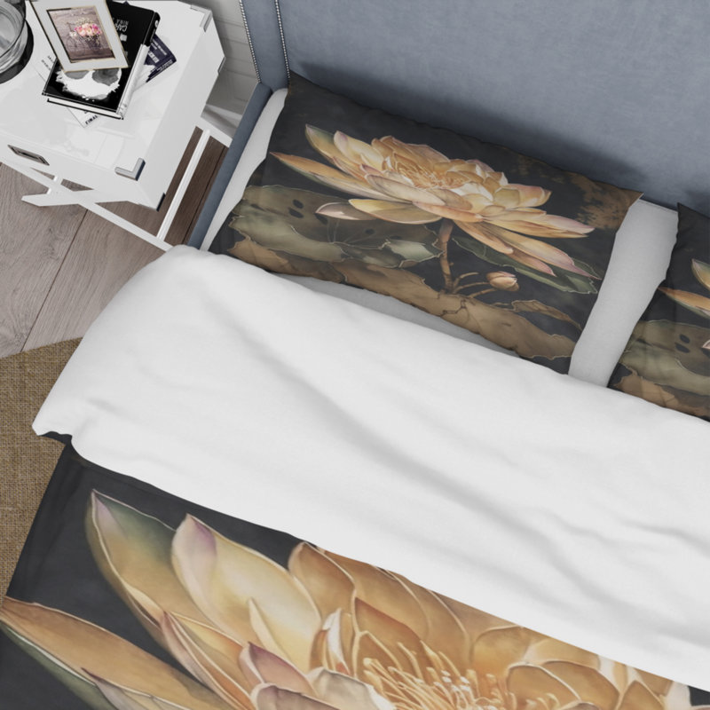 Ensemble de housse de couette en microfibre / polyester Blooming Vintage Lotus In The Pond I