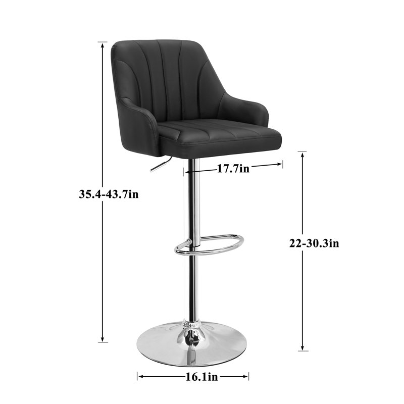 4PCS Adjustable Barstools Swivel PU Counter Height Stools For Pub, Dining Room, Black/Silver