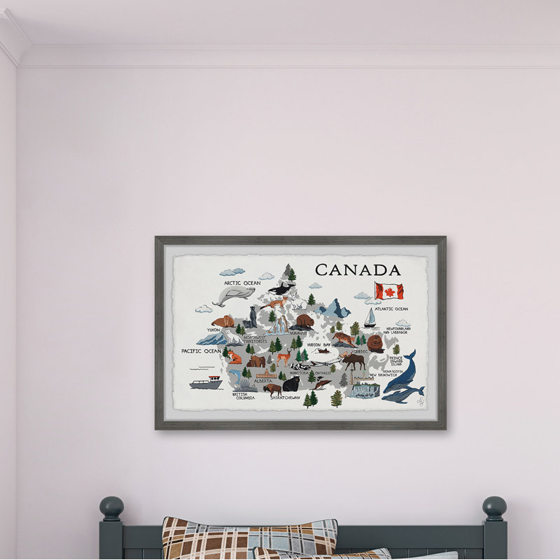 «Canadian Map», reproduction encadrée, H 20 po x l 30 po x P 1,5 po