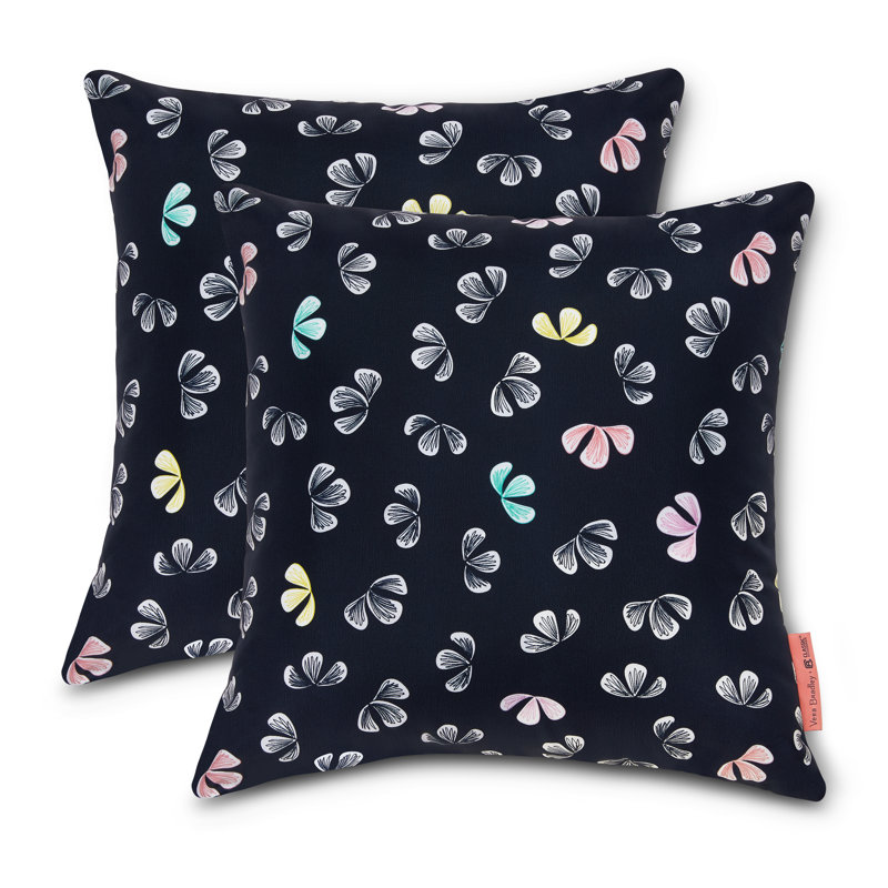 Vera Bradley Island Outdoor Square Pillow Cover & Insert, Rain Forest Leaves Blue Floral