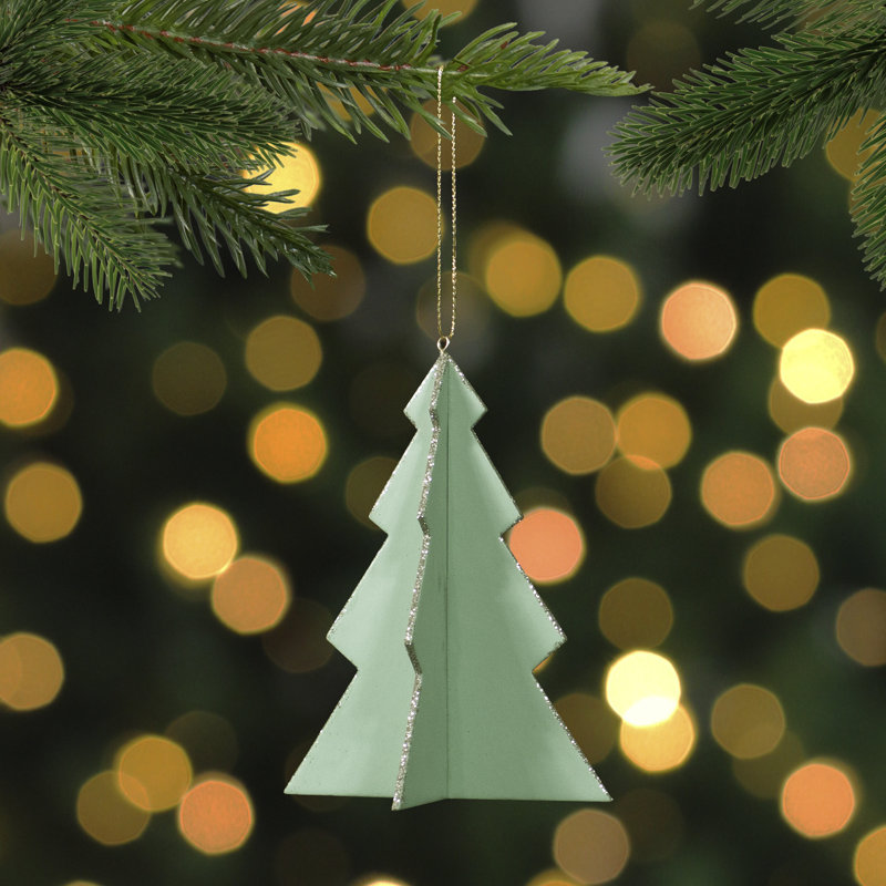 Ornement de Noël en bois 5,25 "avec paillettes argentées, Vert clair