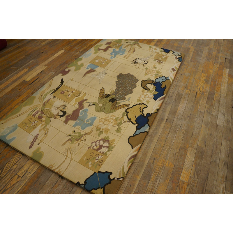Antique Textile Chinese Allover Floral Beige 1850s Rug