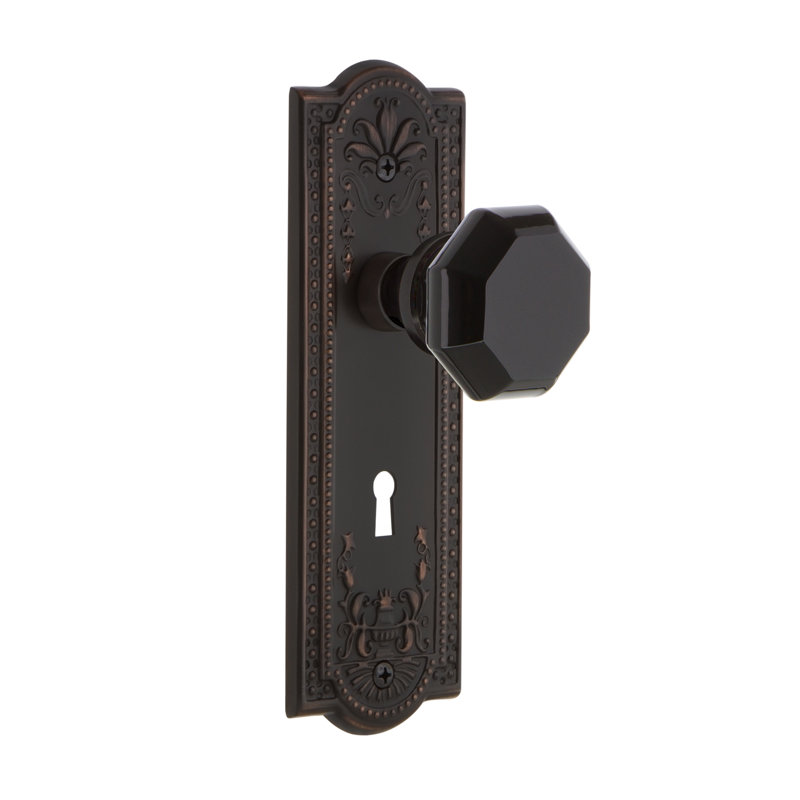 Plaque Meadows avec trou de serrure décoratif et bouton de porte noir Waldorf, Bronze intemporel