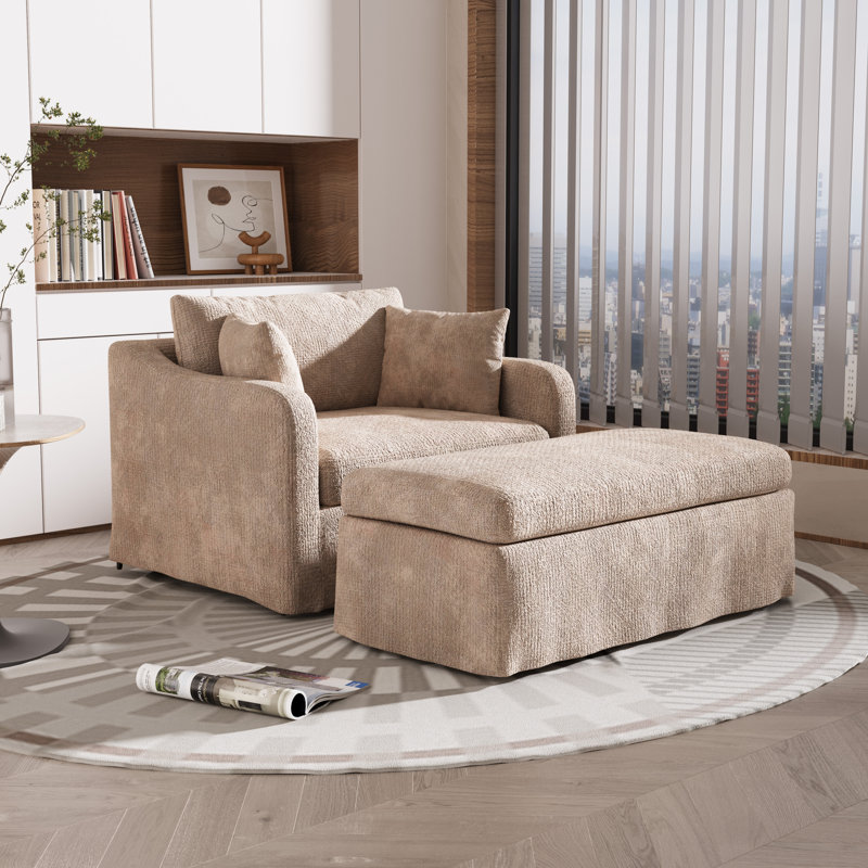 Fauteuil surdimensionné rembourré avec housse et canapé avec repose-pieds, Blé