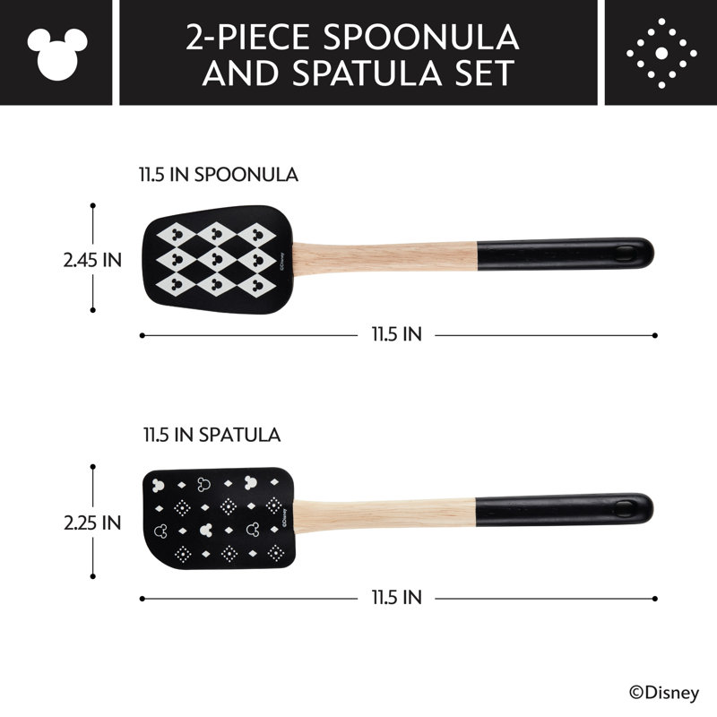 Disney Monochrome Silicone Spatula and Spoonula Set with Parawood Handles