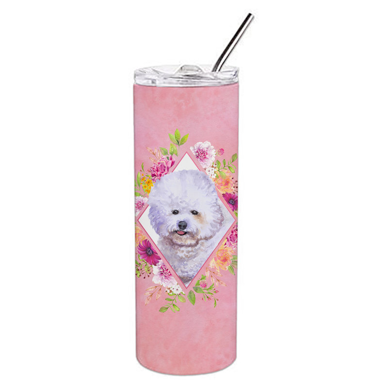 E23BF9F8391D466E9CA4F8DFEBD9A7DB de verre 20 oz à double paroi en acier inoxydable chiot, Bichon frisé blanc, Rose