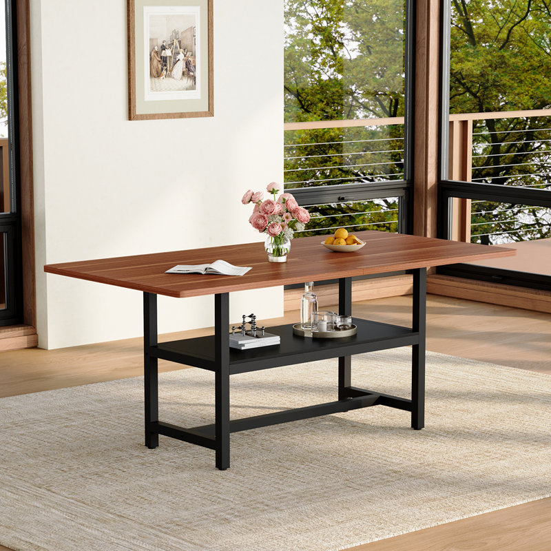 Table de salle à manger moderne 71 "avec tablette de rangement, grande table de cuisine avec structure en métal, table de salle à manger contemporaine pour la salle à manger et la cuisine