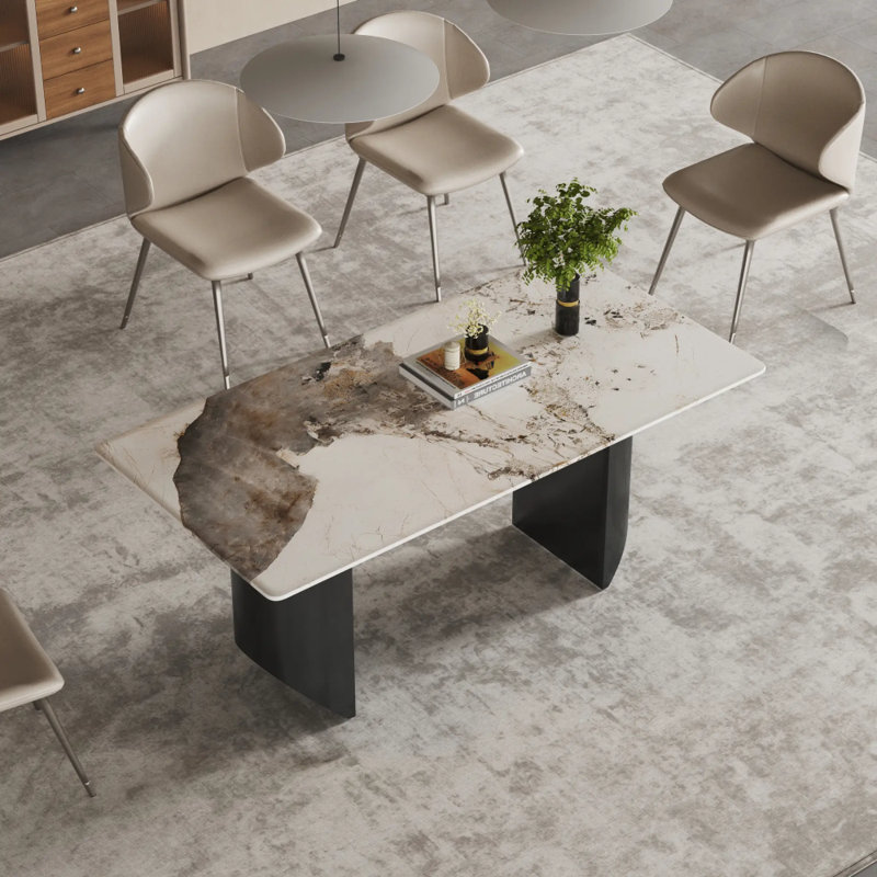 Table de salle à manger en marbre naturel massif avec bords arrondis, H 30 po x L 71 po x l 35 po