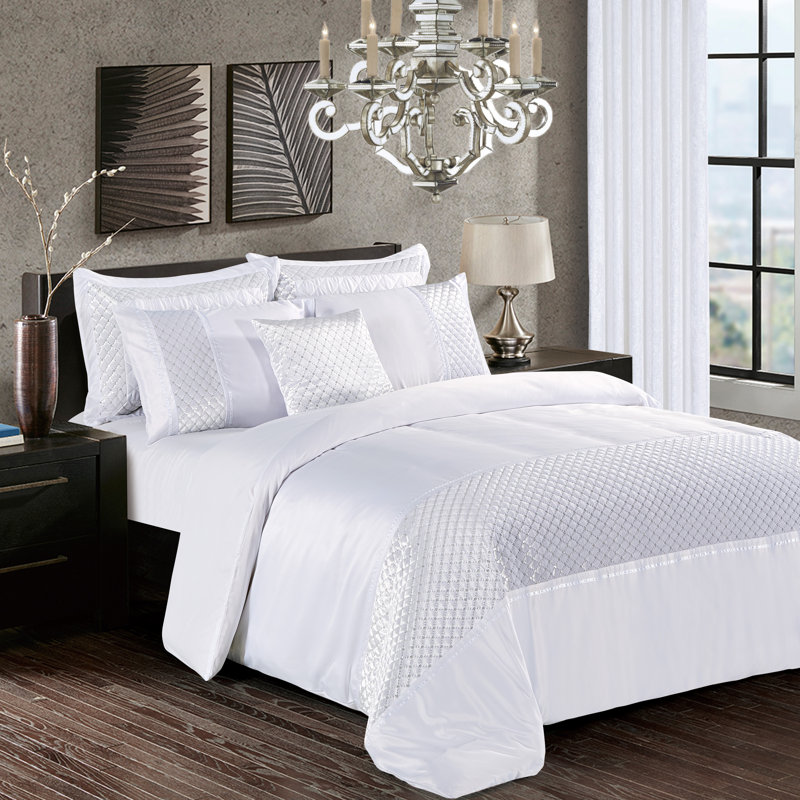 Cheng Polyester Solid Colour Duvet Cover with Pillowcases, White, Kingsize - 2 Standard Pillowcases