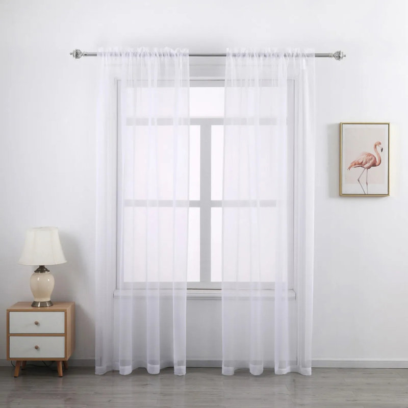 2 Panels Sheer Voile Window Curtains, White, 52"W x 96"L (Pack of 2)