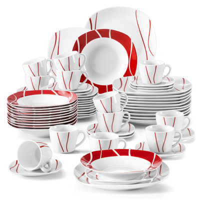 Felisa 60 Piece Porcelain China Dinnerware Set, Service for 12 