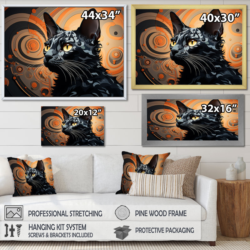 Cornish Rex Curves Cat - reproduction d'art sur toile, Cadre simple argenté, H 12 po x l 20 po x P 1 po
