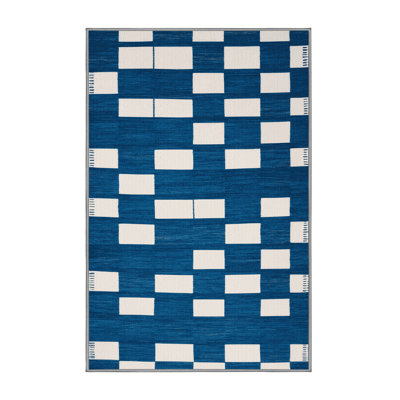 Machine Washable Checkered Green Area Rug