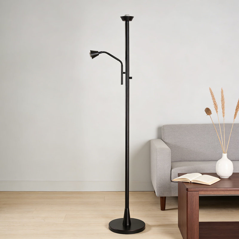Lampe torchère industrielle sur pied avec double abat-jour en verre blanc, interrupteur à 4 voies et compatibilité Alexa