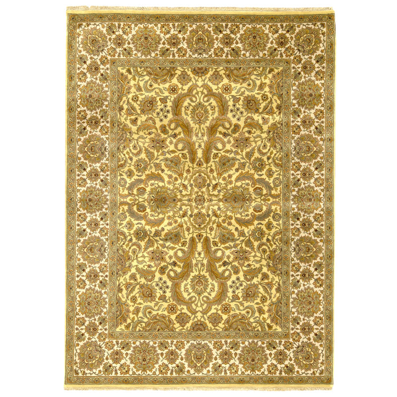Tapis vert clair et ivoire noué à la main de haute qualité