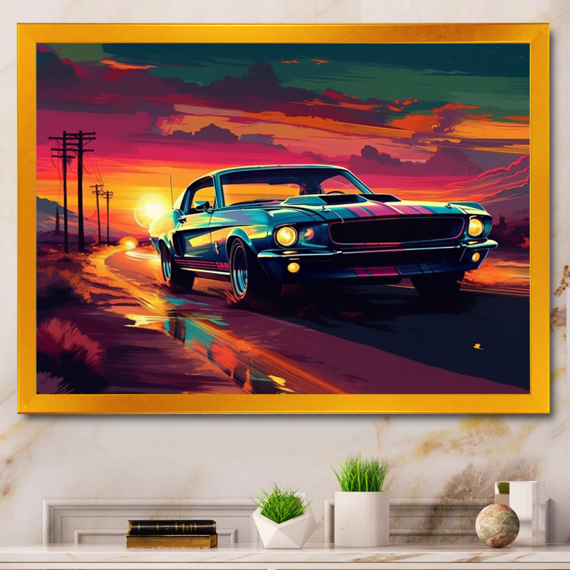 «Melody Car Muscle Car» par Marcelena, H 24 po x l 32 po x P 1 po, Cadre flottant doré