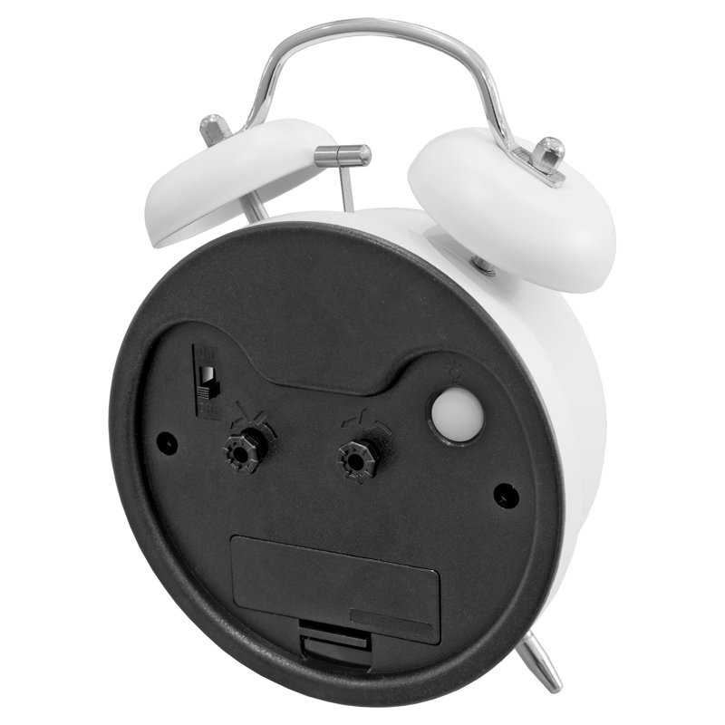 Analog: Numerical (numbers With 2+ Hands) Metal Battery Alarm Tabletop Clock, White