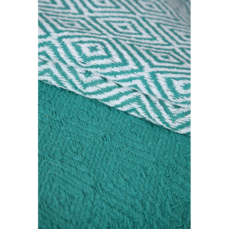  Jeté luxueux 100% coton, Turquoise, Géométrique